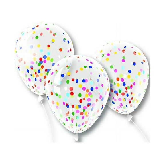 PMU Confetti Balloons 12 Inch Clear Latex Balloons with Multicolor Confetti (3/Pkg) Pkg/1