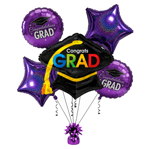 PMU Congrats Grad Cap Balloon Bouquet | Graduation Decoration Mylar Balloons | Graduation Balloons Class of 2024 Decor | Celebrate Success with Vibrant Graduation Balloons | Purple (5/Pkg) Pkg/1