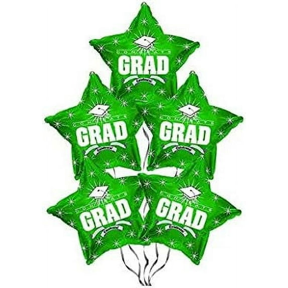 PMU Grad Congrats Star 18in Mylar Balloon Green Pkg/5