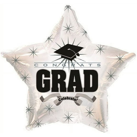 PMU Grad Congrats Star 18in Mylar Balloon White Pkg/10