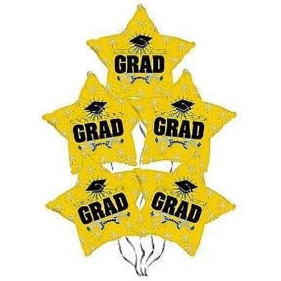 PMU Grad Congrats Star 18in Mylar Balloon Yellow Pkg/5