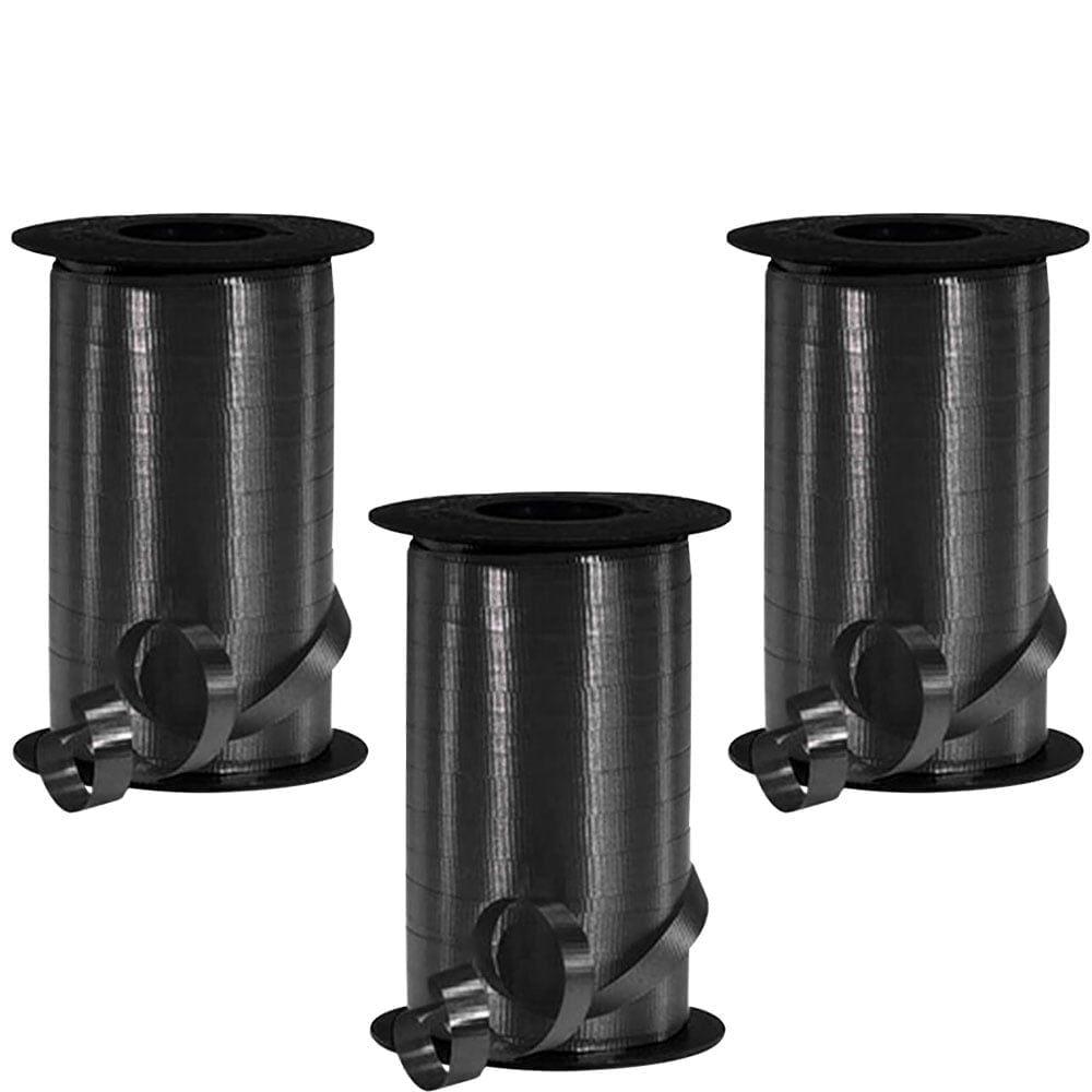 PMU 750 Yards x 3/8in Black Crimped Curling Ribbon String for Gift Wrapping Ribbon Balloon String Birthday Celebration Party Presents Decor, Festival Art Craft Accessories (3-250 Yard Rolls)