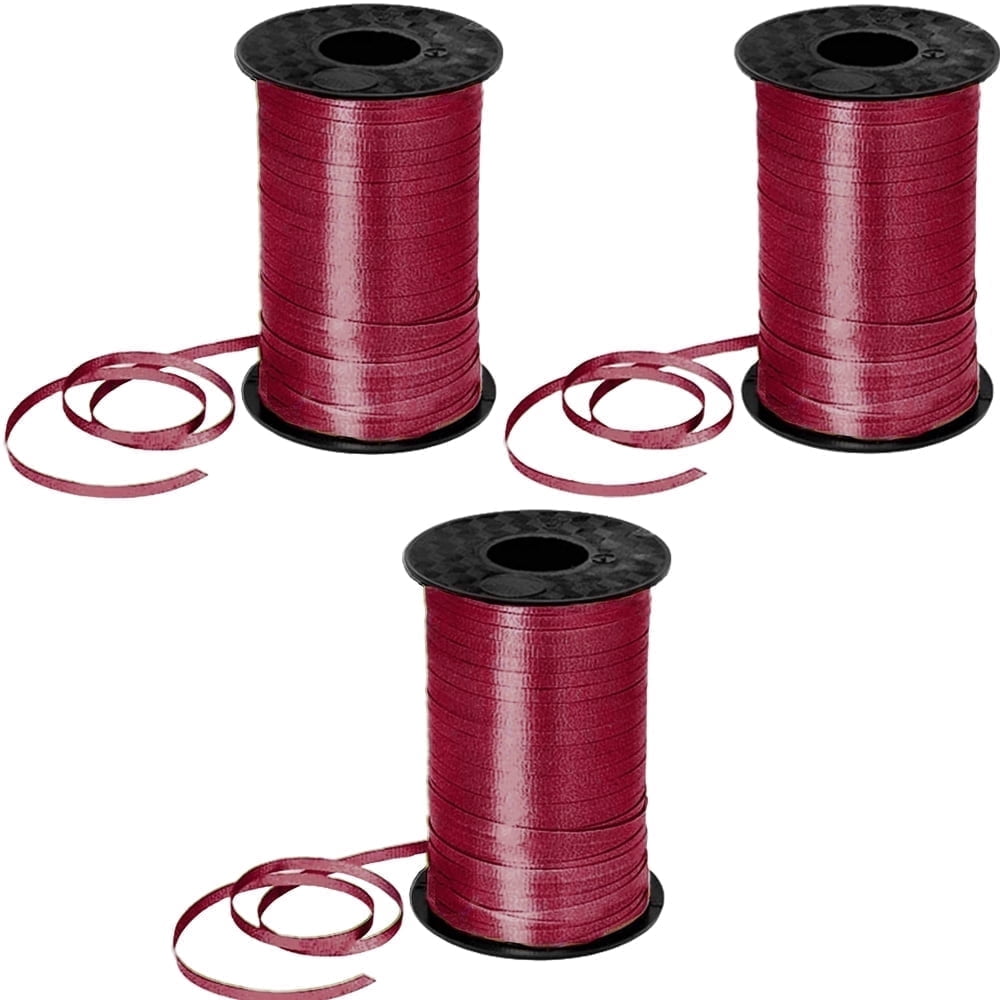 PMU 1500 Yards x 3/16in Burgundy Crimped Curling Ribbon String for Gift Wrapping Ribbon Balloon String Birthday Celebration Party Presents Decor, Festival Art Craft Accessories (3-500 Yard Rolls)