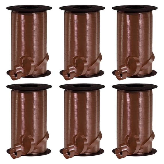 PMU 6 Pcs Curling Ribbon Chocolate - Crimped Texture Curling Ribbons for Gift Box Wrapping, Florist Flowers, Birthday Party Decorations, Festival Art Craft & Christmas Décor - 3/8 Inch X 250 Yards