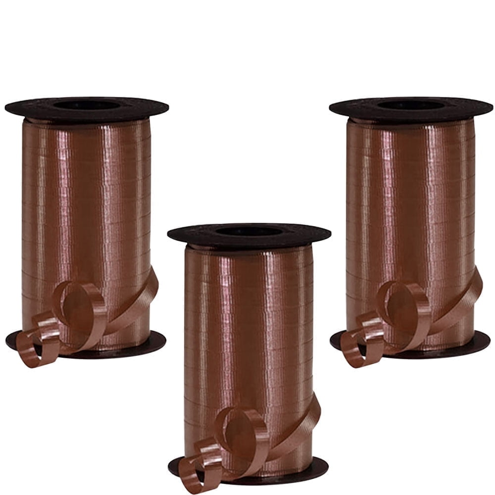 PMU 750 Yards x 3/8in Chocolate Crimped Curling Ribbon String for Gift Wrapping Ribbon Balloon String Birthday Celebration Party Presents Decor, Festival Art Craft Accessories (3-250 Yard Rolls)