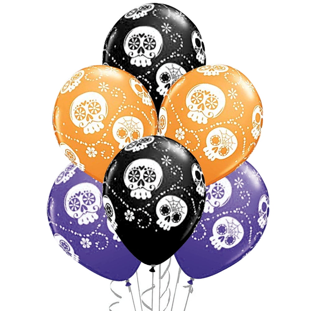 PMU Day of the Dead Balloons 11 Inch Sugar Skull Black, Purple and ...