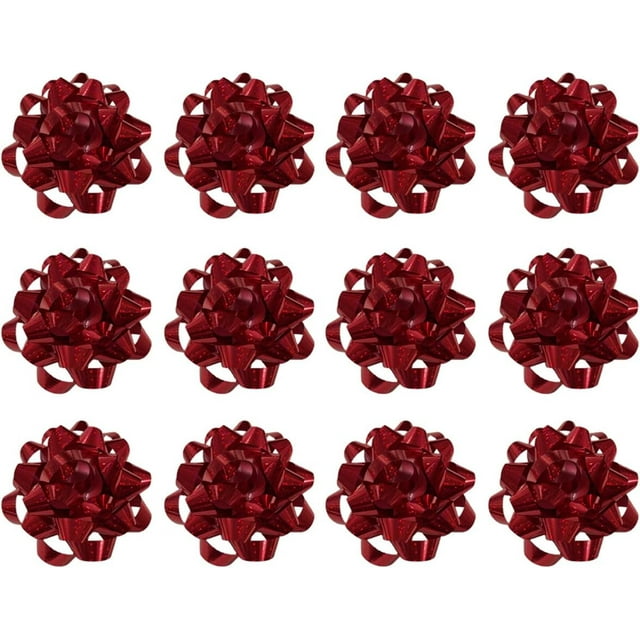 PMU Decorative Confetti Gift Bows 4-1/4 Inch Large Metallic Sparkle Red (12/Pkg) Pkg/1