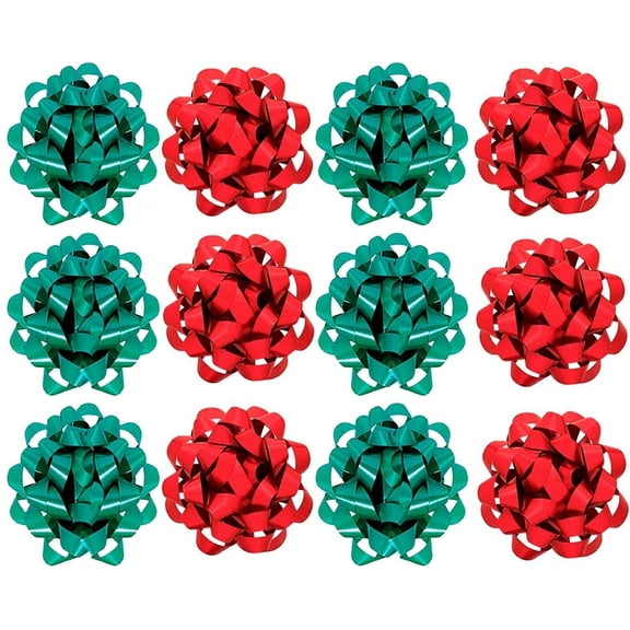 PMU Decorative Confetti Gift Bows 4-1/4 Inch Large Satin Pale Emerald and Red Assortment (12/Pkg) Pkg/1