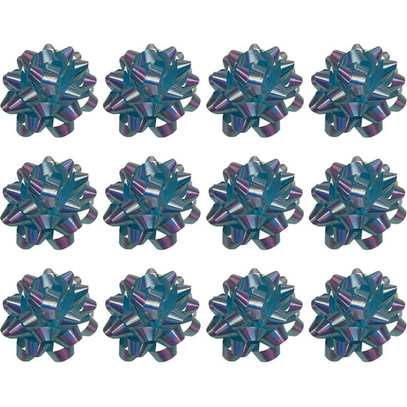 PMU Decorative Confetti Gift Bows 4-1/4 Inch Large Iridescent Pastel Blue (12/Pkg) Pkg/1