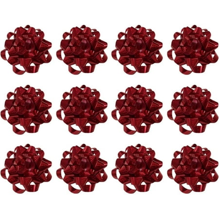 PMU Decorative Confetti Gift Bows 4-1/4 Inch Large Metallic Sparkle Red (12/Pkg) Pkg/1