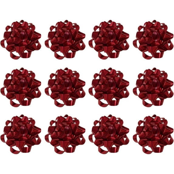 PMU Decorative Confetti Gift Bows 4-1/4 Inch Large Metallic Sparkle Red (12/Pkg) Pkg/1