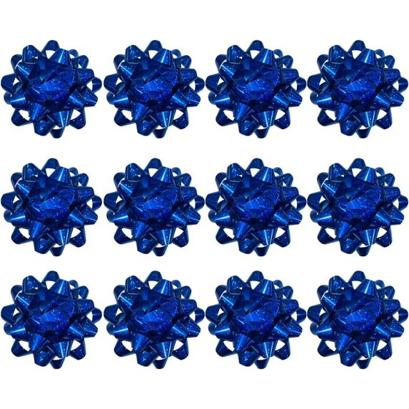 PMU Decorative Confetti Gift Bows 4-1/4 Inch Large Metallic Sparkle Royal Blue (12/Pkg) Pkg/1