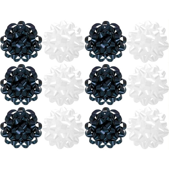 PMU Decorative Confetti Gift Bows 4-1/4 Inch Large Satin Black and White Assortment (12/Pkg) Pkg/1