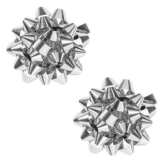 PMU Decorative Confetti Gift Bows 6 Inch 35 Loops Metallic Silver (2/Pkg) Pkg/1