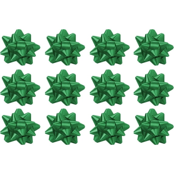 PMU Decorative Star Gift Bows 3-3/4 Inch Medium Emerald Green (12/Pkg) Pkg/1
