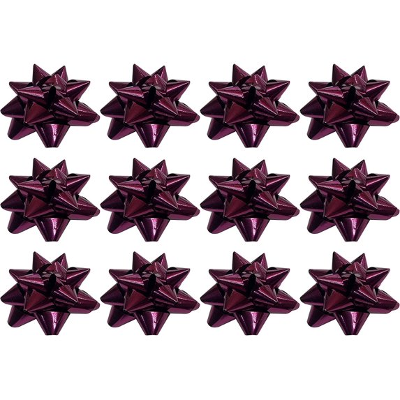 PMU Decorative Star Gift Bows 3-3/4 Inch Medium Metallic Burgundy Marsala (12/Pkg) Pkg/1