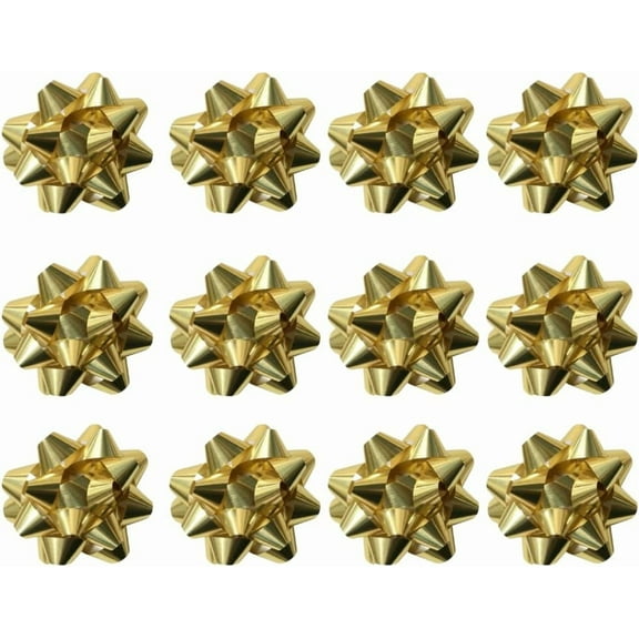 PMU Decorative Star Gift Bows 3-3/4 Inch Medium Metallic Gold (12/Pkg) Pkg/1
