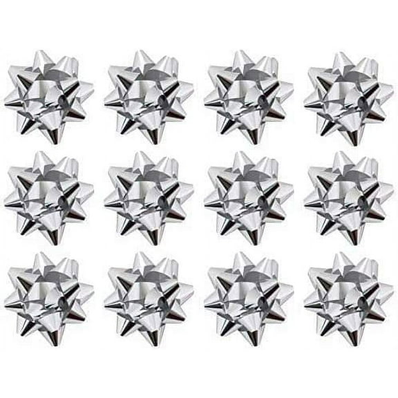 PMU Decorative Star Gift Bows Small 2in Metallic Silver (12/Pkg) Pkg/1