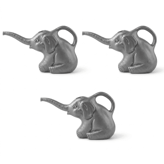 PMU 3 Pcs 2-Quart Elephant Watering Can – Durable Plastic Garden Watering Can for Indoor & Outdoor Plants, Easy-Pour Spout, Large Water Pot, Gray