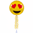 thumbnail image 1 of PMU Smiley Face Balloons 9 inch Pre-Inflated Emoji Smile Balloon with Stick and Fringe Ribbons Smiley Happy Face Decoration for Birthday Wedding Anniversary Bachelorette (Heart Shaped Eyes), 1 of 6