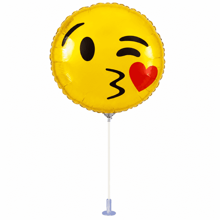 PMU Emoji Balloons 9 inch Pre-Inflated with Stick (Smile Blowing Kiss) (1/pkg) Pkg/1