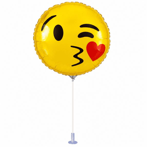 PMU Emoji Balloons 9 inch Pre-Inflated with Stick (Smile Blowing Kiss) (1/pkg) Pkg/1