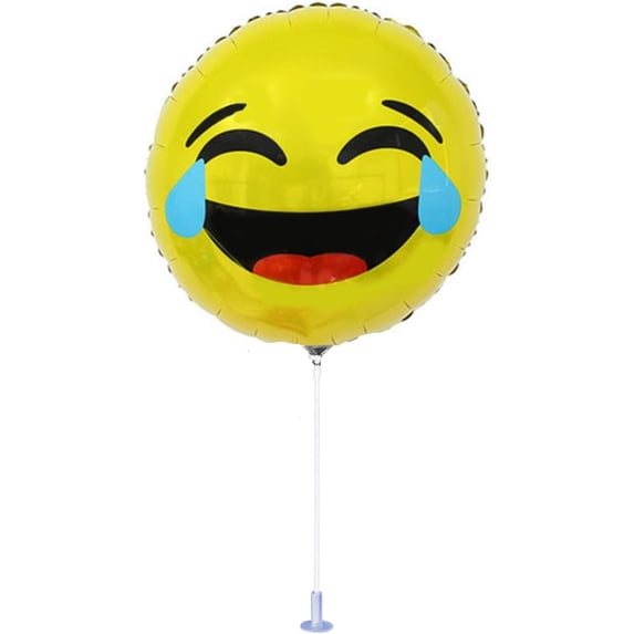 PMU Emoji LOL Smiley Face Balloon 9 Inch Pre-Inflated with Stick and Fringe Ribbons Funny Balloons Party Birthday Decorations (LOL Tears of Joy)