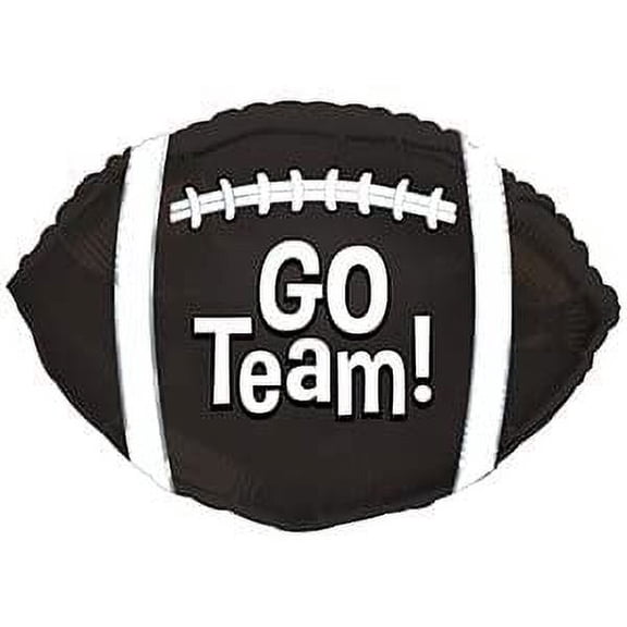 PMU Football Balloons "Go Team!" 10 Inches Pre-Inflated with Stick (Black) Pkg/12