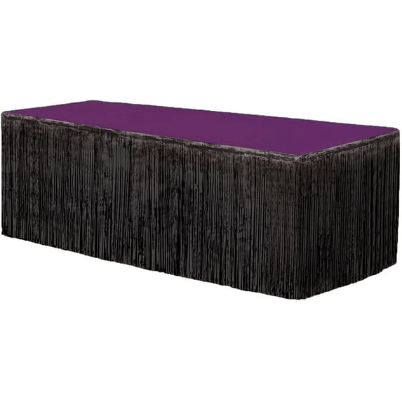 PMU Fringe Table Skirt (Black) 9 ft x 29 inches Pkg/1