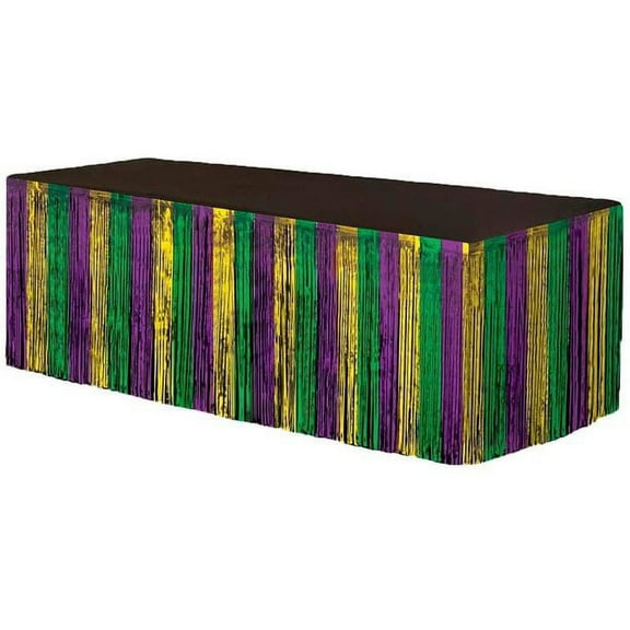 PMU Fringe Table Skirt Mardi Grass (Purple, Green and Gold) 9 ft x 29 inches Pkg/1