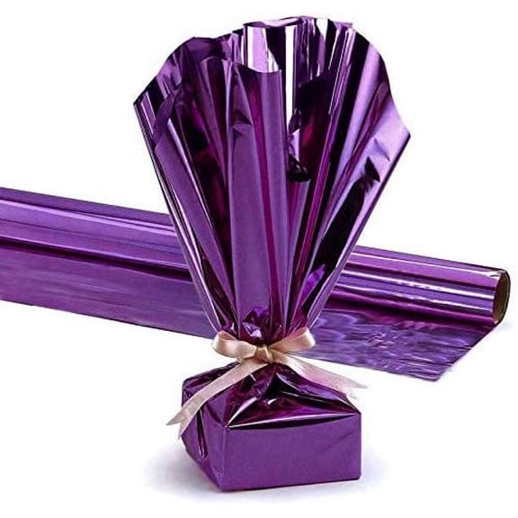 PMU Gift Wrap Mylar Roll Metallic Purple 48 Inch X 25 Feet 1.4 Mil PVC Film Highly Reflective Foil Material, Great for Gifts, Baskets, Arts & Crafts, Balloon Weights, Décor Pkg/1