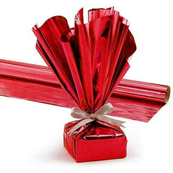 PMU Gift Wrap Mylar Roll Metallic Red 2-sided, 48 Inches X 25 Ft Roll 1.4 Mil Highly Reflective Mylar Film, Great for Gifts, Birthdays, Christmas, Baskets, Arts & Crafts