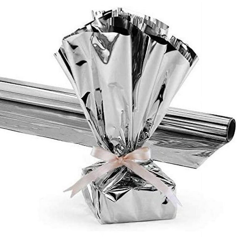 PMU Gift Wrap Mylar Roll Metallic Black 24 Inches X 8.3 Feet 1.4 Mil PVC  Film Highly Reflective Foil Material, Great for Gifts, Baskets, Arts 