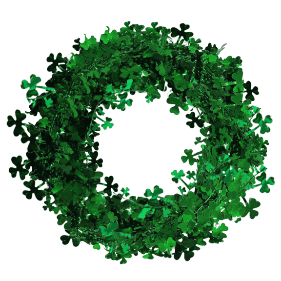 PMU 150 Ft St. Patrick's Day Shamrock Garlands with Wire, Shiny Metallic Garland for St. Paddy’s Day, Irish Holiday, Leprechaun Decorations Shamrock Green (6pc-25Ft Each)