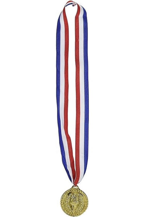 Gold Medal 2in with 30in Ribbon 1st Place Award (Red, Blue, White) Party Props and Decoration Accesorry (3/pkg)Pkg/1