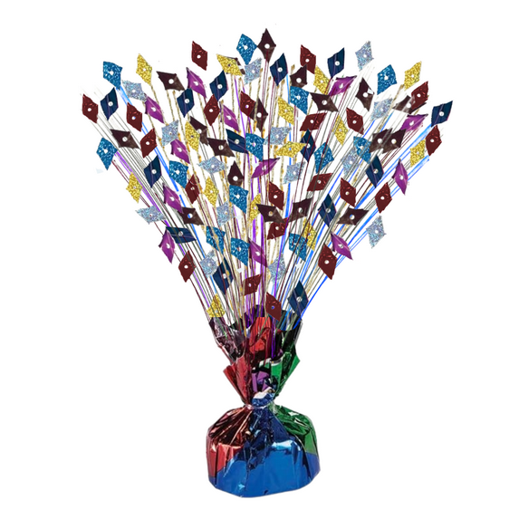 PMU Gradburst Balloon Weight Centerpiece 15 Inch with Die-Cut Metallic Multicolor Grad Caps Pkg/12
