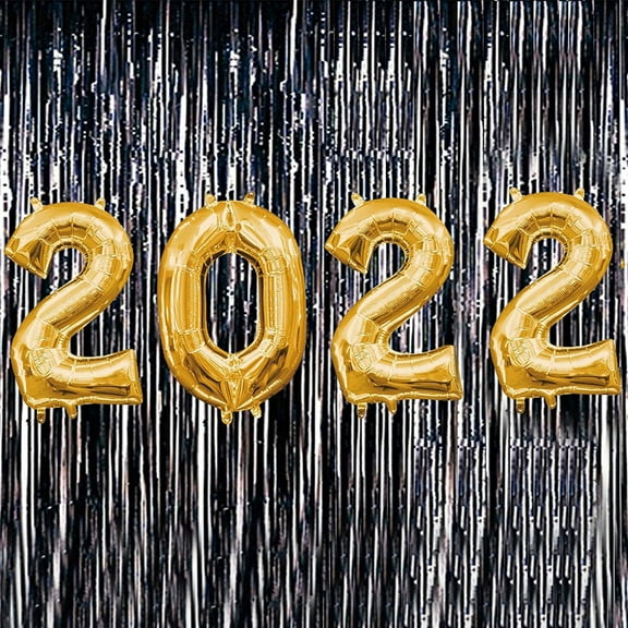 PMU Graduation 2022 - New Years 2022 Gold Balloons with Black Curtain Backdrop Party Kit Decorations Pkg/1