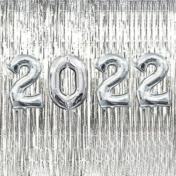 PMU Graduation 2022 - New Years 2022 Silver Balloons with Silver Curtain Backdrop Party Kit Decorations Pkg/1