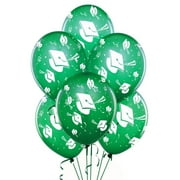 PMU Graduation Balloons 11 Inch PartyTex Premium Emerald Green with All-Over Print White Grad Caps-Confetti and Streamers Pkg/100
