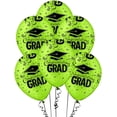 thumbnail image 1 of PMU Graduation Balloons 11 Inch PartyTex Premium Lime Green with All-Over Print Black Grad Caps-Confetti and Streamers Pkg/25, 1 of 7