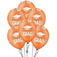 thumbnail image 1 of PMU Graduation Balloons 11 Inch PartyTex Premium Orange with All-Over Print White Grad Caps-Confetti and Streamers Pkg/50, 1 of 7