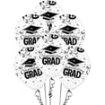 thumbnail image 1 of PMU Graduation Balloons 11 Inch PartyTex Premium White with All-Over Print Black Grad Caps-Confetti and Streamers Pkg/25, 1 of 7