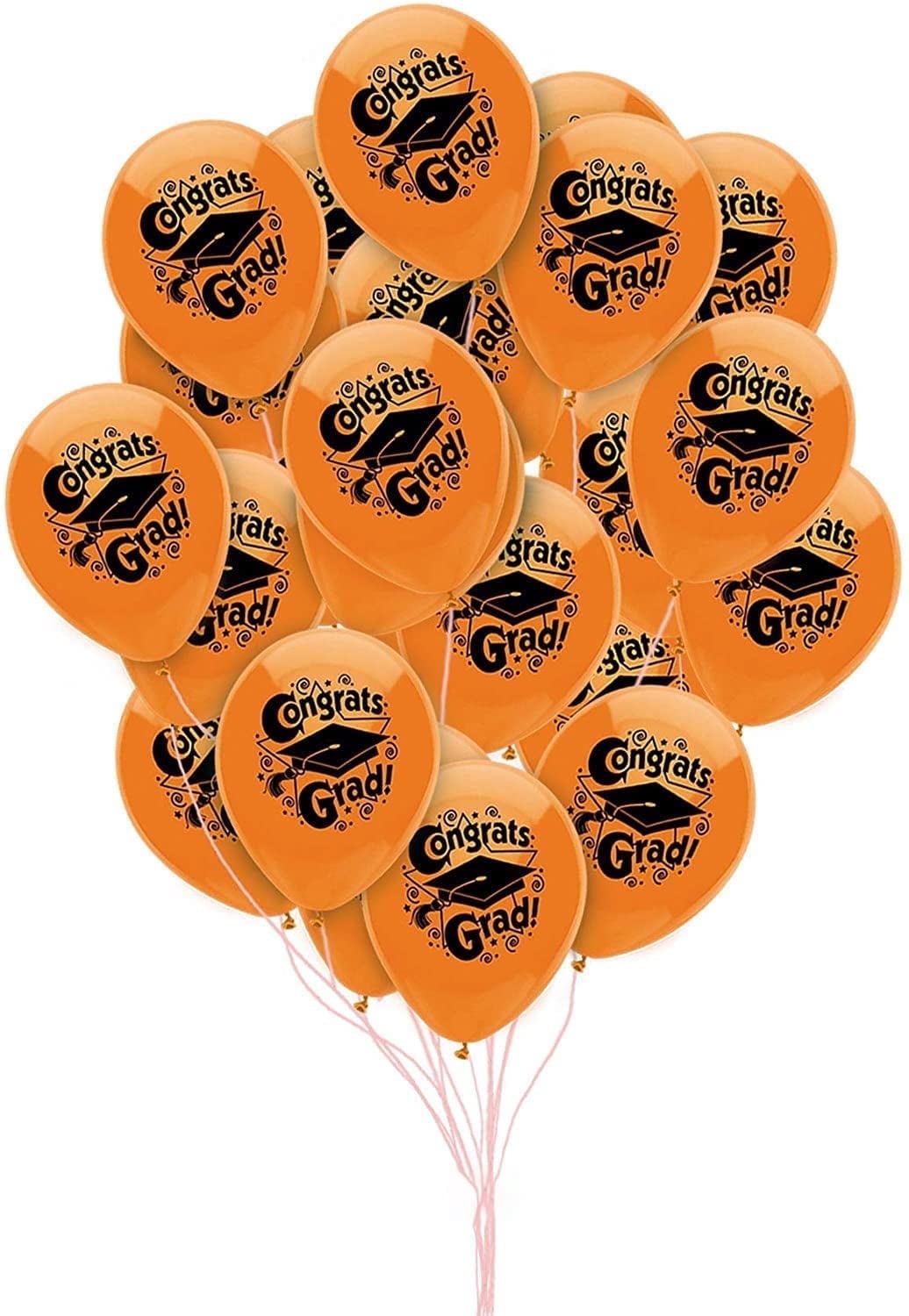 PMU 50 Pcs Graduation Balloons PartyTex 11 inch Premium Bright Orange with All-Over Print White Grad Caps-Confetti and Streamers Graduation Party Decorationsv