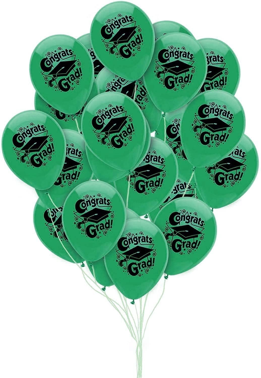 PMU 50 Pcs Graduation Balloons PartyTex 11 inch Premium Jade Green with All-Over Print White Grad Caps-Confetti and Streamers Graduation Party Decorations