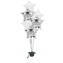 PMU Graduation Bouquet with (3) 18 Inch Congrats Grad Star & (3) 22 Inch Solid Star Shape White Mylar Balloons Pkg/6