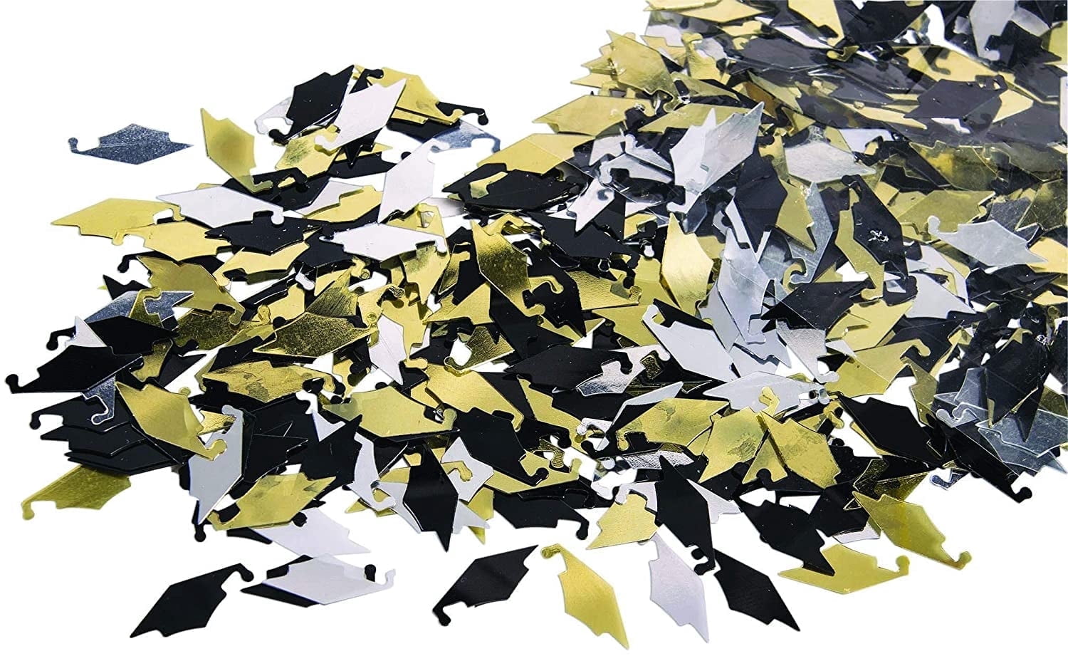 PMU Graduation Confetti Grad Cap 3 Pack, 0.5 oz Gold, Silver and Black Grad Confetti Table Decorations, Graduation Party Decor
