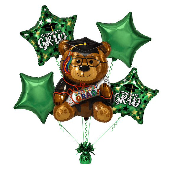 PMU Congrats Grad Balloon Bouquet | Graduation Decoration Mylar Balloons | Celebrate Success with Vibrant Graduation Balloons | Congrats Grad Big Bear Balloon Bouquet Green (5/pkg) Pkg/1