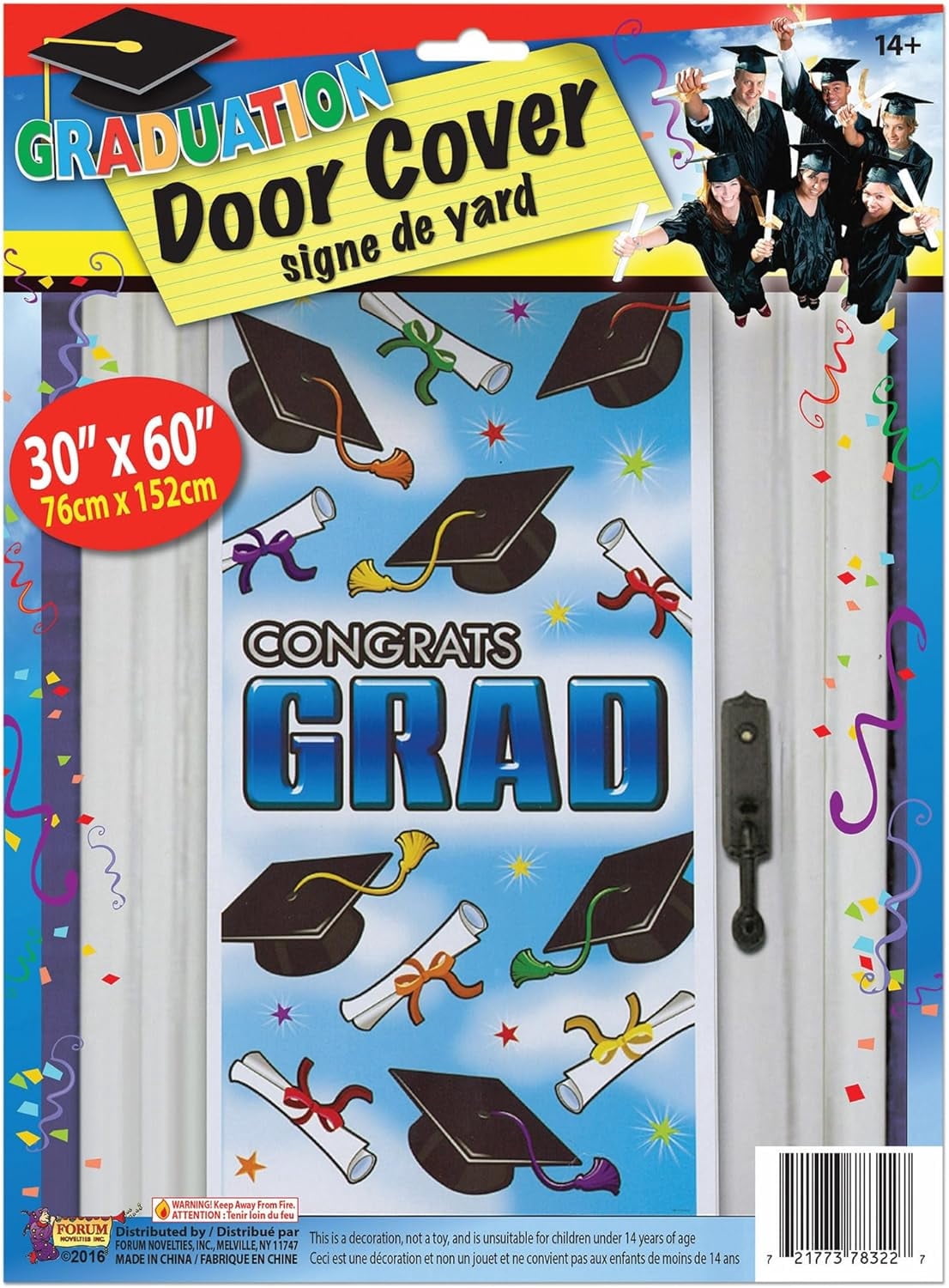 PMU 3 Pcs Graduation Decorations - 30in x 60in Blue Front Door Sign Banner Backdrop, Door Cover, Grad Hanging Sign, Graduation Party Decor