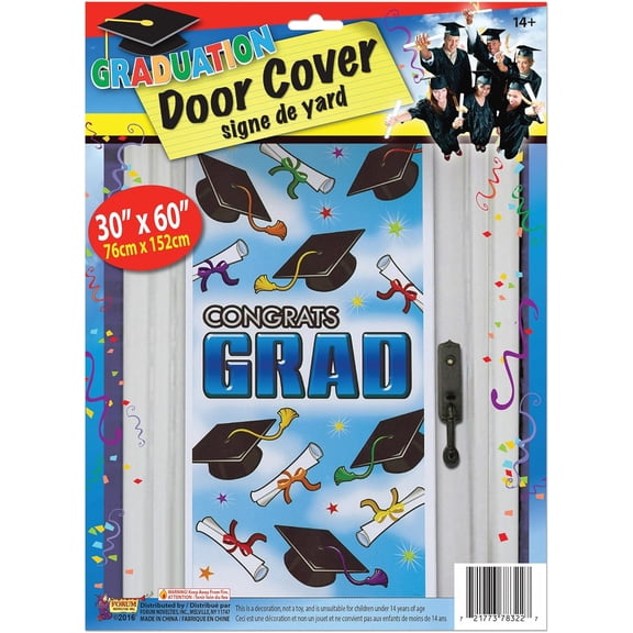 PMU Graduation "Congrats Grad" Blue Door Cover 30in x 60in- Graduation Celebration Decor Party Accessories Pkg/1