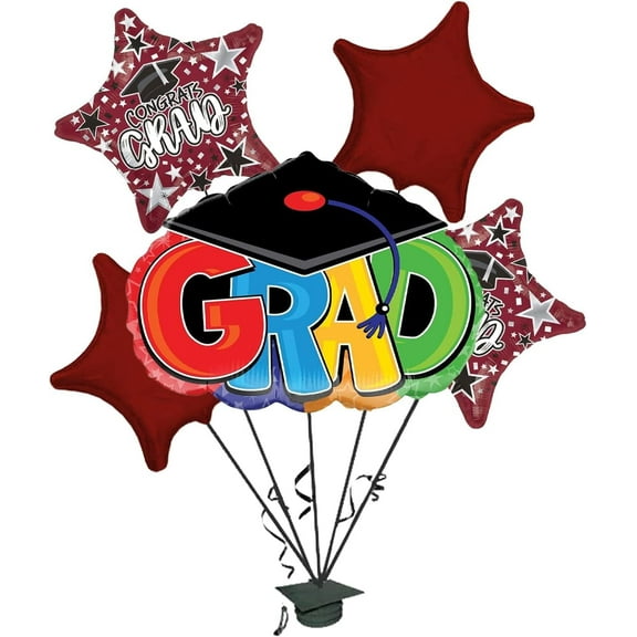 PMU Congrats Grad Cap Balloon Bouquet | Graduation Decoration Mylar Balloons | Graduation Balloons Class of 2024 Decor | Celebrate Success with Vibrant Graduation Balloons | Maroon (5/Pkg) Pkg/1